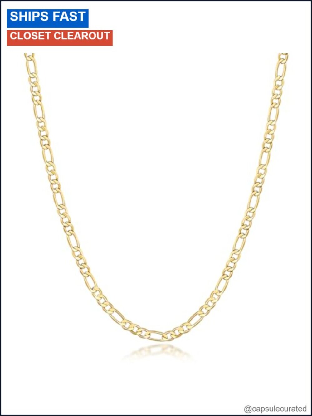14K Gold Plated Figaro Chain Necklace for Women Lobster Clasp 16-30 Inches